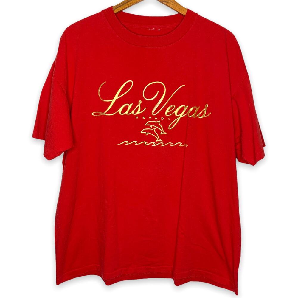 Vintage 90s unisex red Las Vegas puffy graphic single stitch t-shirt XL